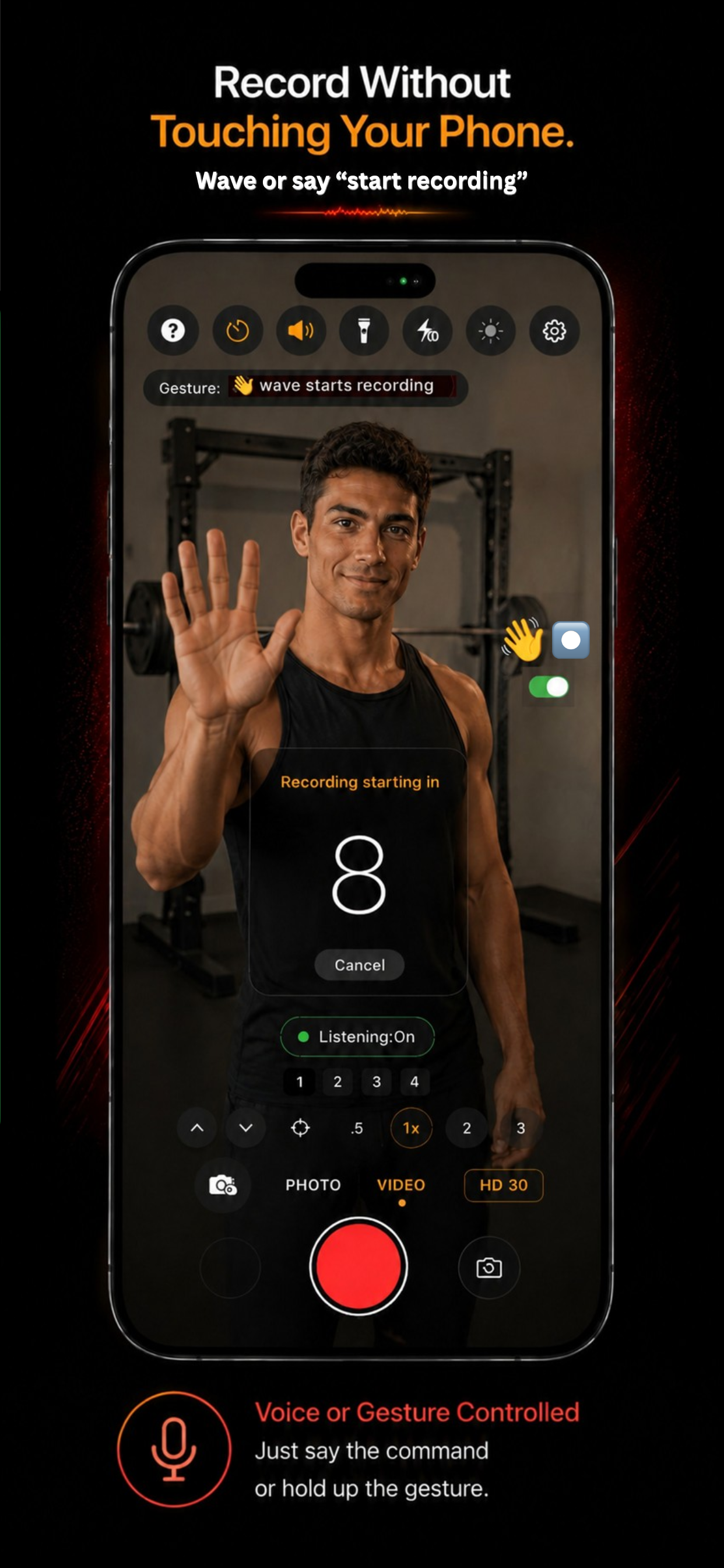 Wave Camera — Record without touching your phone (gym scene)